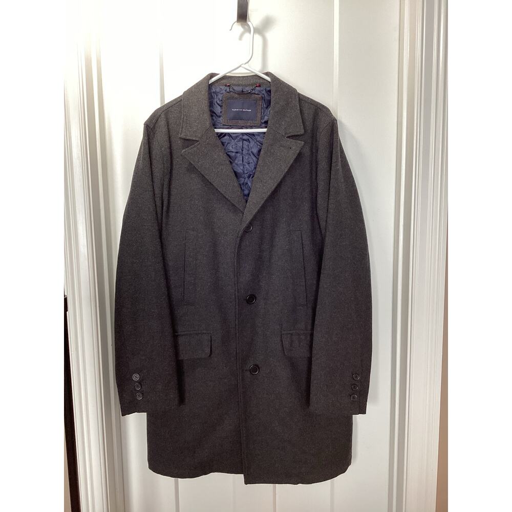 Tommy Hilfiger Men's Wool Blend‎ Melton Walking Top Over Coat gray Size Medium